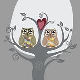 Two owls and love tree
