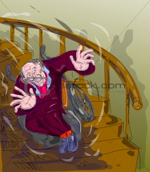 old man falling down the stairs