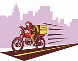 Courier delivery person riding motorbike