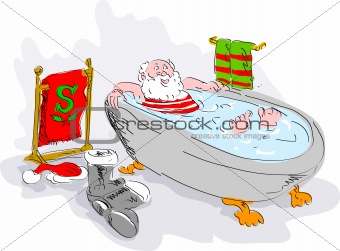 santa in bath tub relaxing