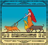 Freya Norse goddess riding chariot cat boar