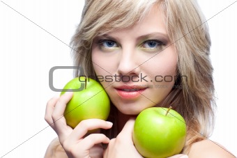 young girl with  apples