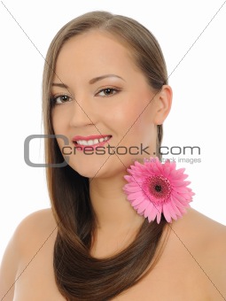 Beautiful woman with long healthy hair and pure skin with a flow