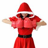 Christmas girl with boxing gloves