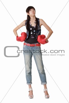 Young woman with boxing gloves