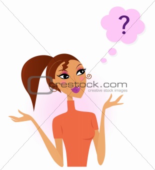 Confused Woman with question in think bubble