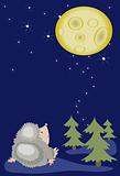 Christmas :hedgehog  looks on moon.