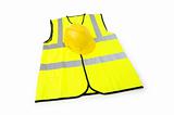 Yellow vest  and hardhat isolated on the white