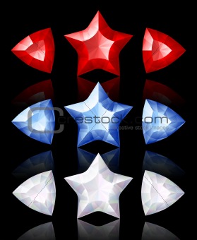 Jewelry icons of stars and arrows: red, blue, white