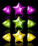 Jewelry icons of stars and arrows: violet, green, yellow
