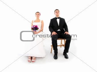Married couple sitting over white background