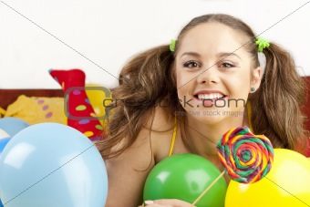 Young woman having fun playing