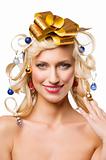 christmas girl with golden bow