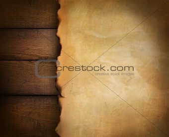 Closeup of parchment paper on wood