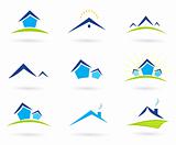 Real estate / houses logo icons isolated on white - blue and green