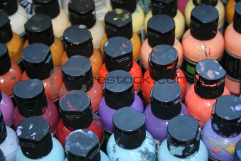 Colorful paint bottles
