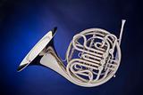 French Horn Silver Isolated On Blue