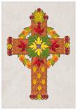 Religious crucifix with Autumn leaves