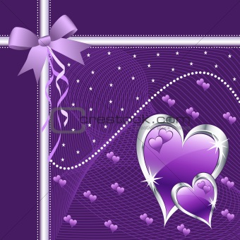 Purple love hearts and bow.