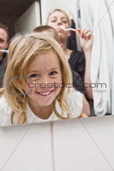 Family brushing teeths