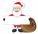 cute happy looking santa claus holding a blank sign