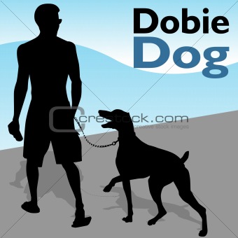 Man Walking Doberman Pinscher Dog