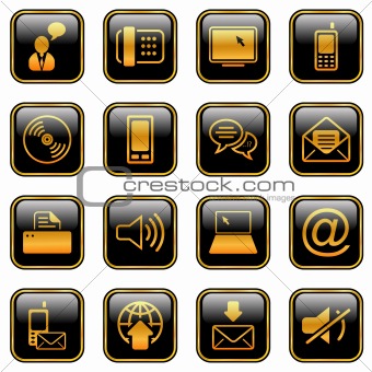 Communication icon set - golden series
