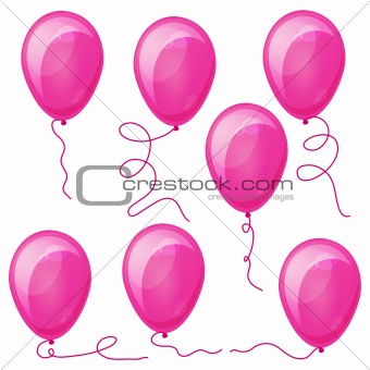 Set of Pink balloons with strings. Eps10.