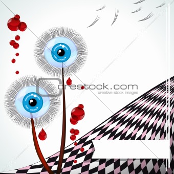 Blue-eyed dandelions - vector emo card.