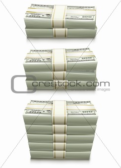 set of dollar bank notes packed money