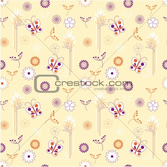 vector seamless floral  background with butterflies