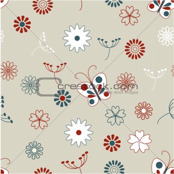 vector seamless floral  background with butterflies
