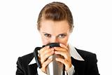  modern business woman enjoying cup of coffee
