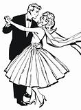 Illustration of a couple dancing, drawn with old comic style
