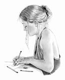 Pencil Drawing of Young Girl Drawing