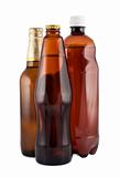 Beer in bottles close up isolated on white. Clipping path.