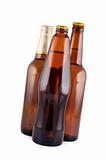 Beer in glass bottles isolated white background clipping path.