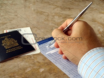 Man filling out form