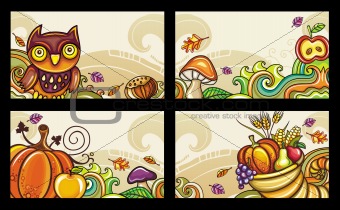 Vector set of decorative autumnal cards. Design elements