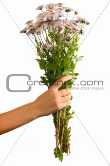 Arm of girl giving bouquet 