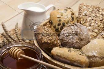 Still-life assortment of baked bread