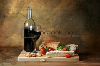 Wine, bread and cheese