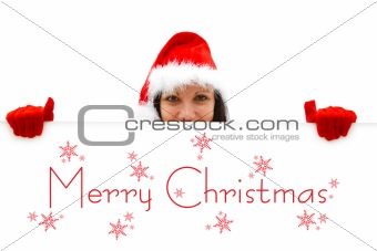 Female Santa wishing Merry Christmas