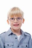 portrait of a boy with blond hair and glasses - isolated on white