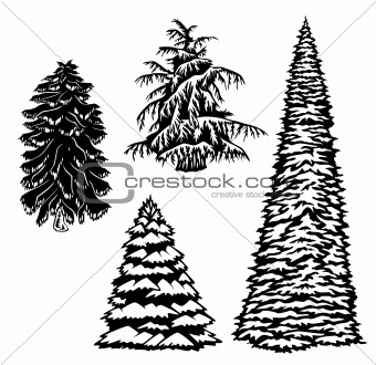 Set Christmas Tree Silhouette. Vector