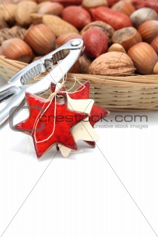 Christmas basket with nuts and nutcracker
