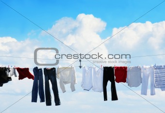 Clothesline and blue sky