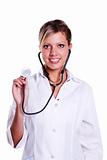Woman doctor holding stethoscope