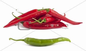 Green and red chili peppers