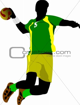 Handball players silhouette. Vector colored illustration